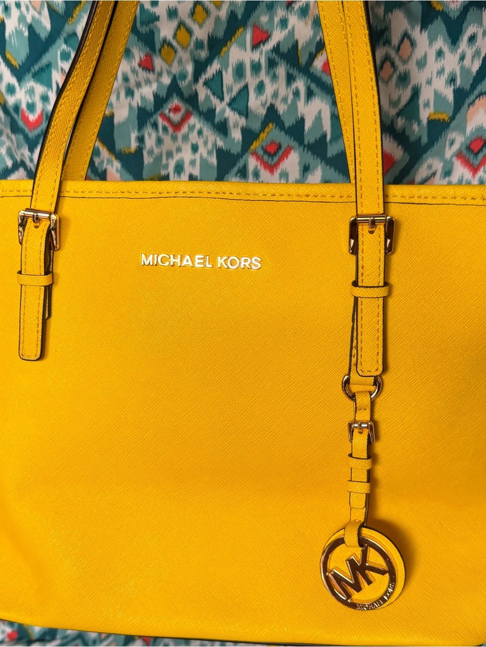 Michael Kors Yellow Saffiano Leather Tote with MK Charm